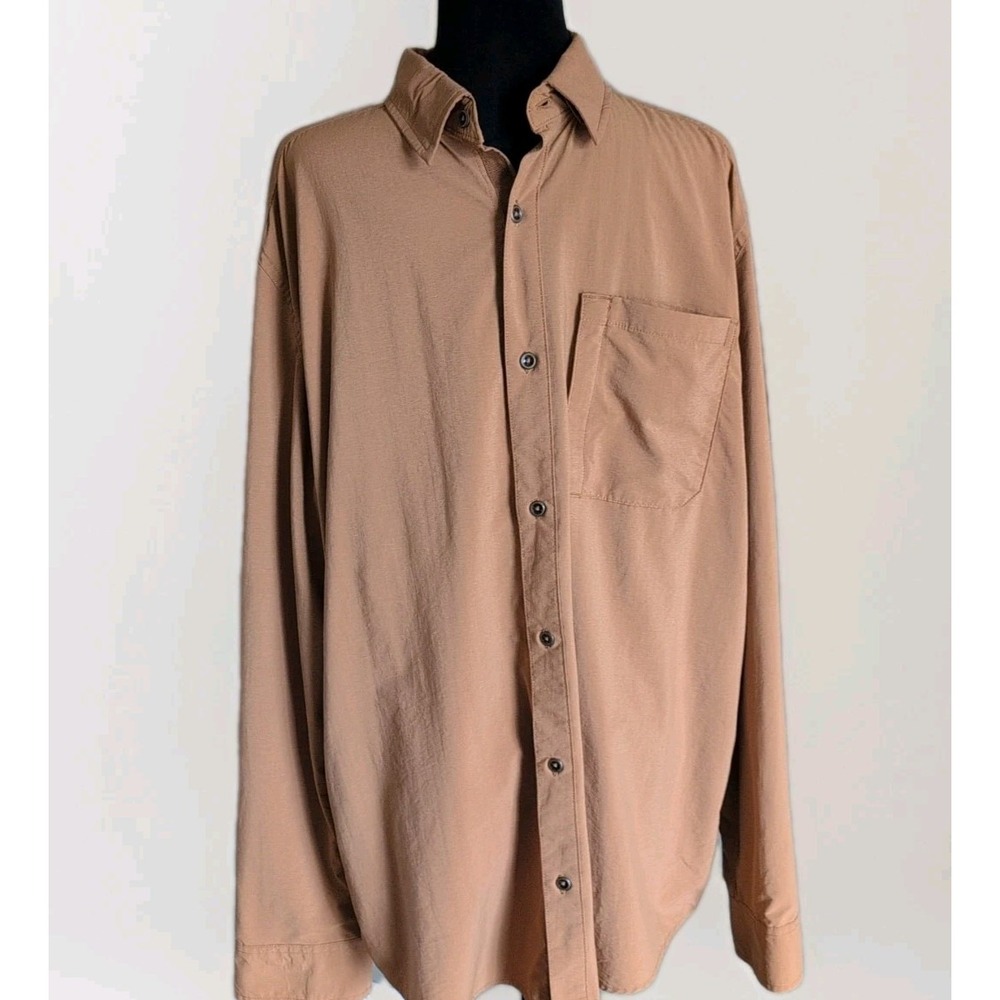 Swiss Tech Mens Longsleeve Button Down Gold Shirt Stretch Performance Sz Lrg EUC